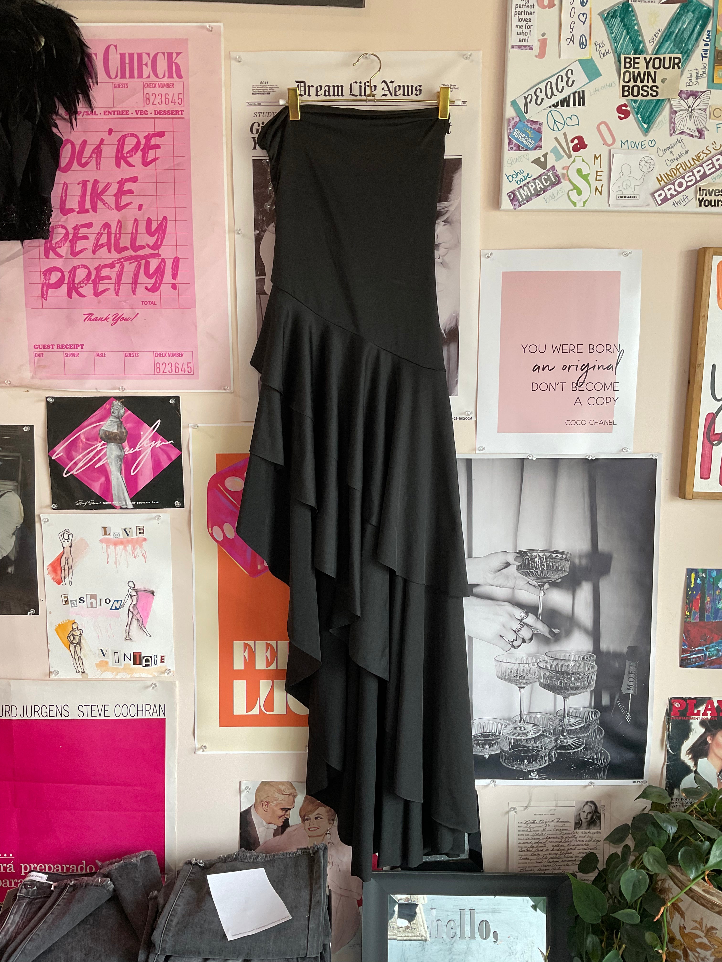 Strapless black midi dress
