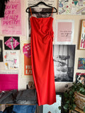 Red strapless dress