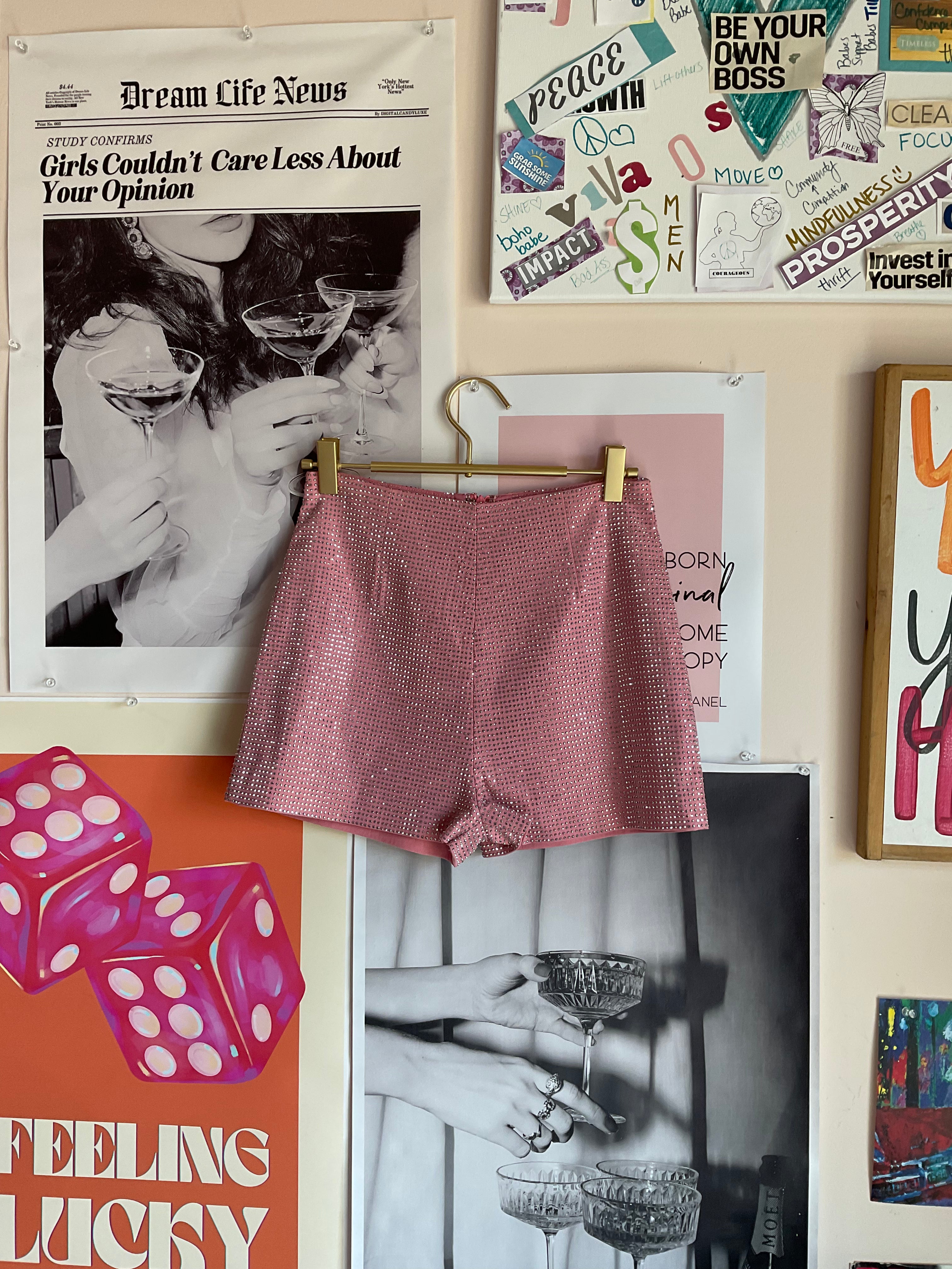 Pink sparkly, sequined shorts