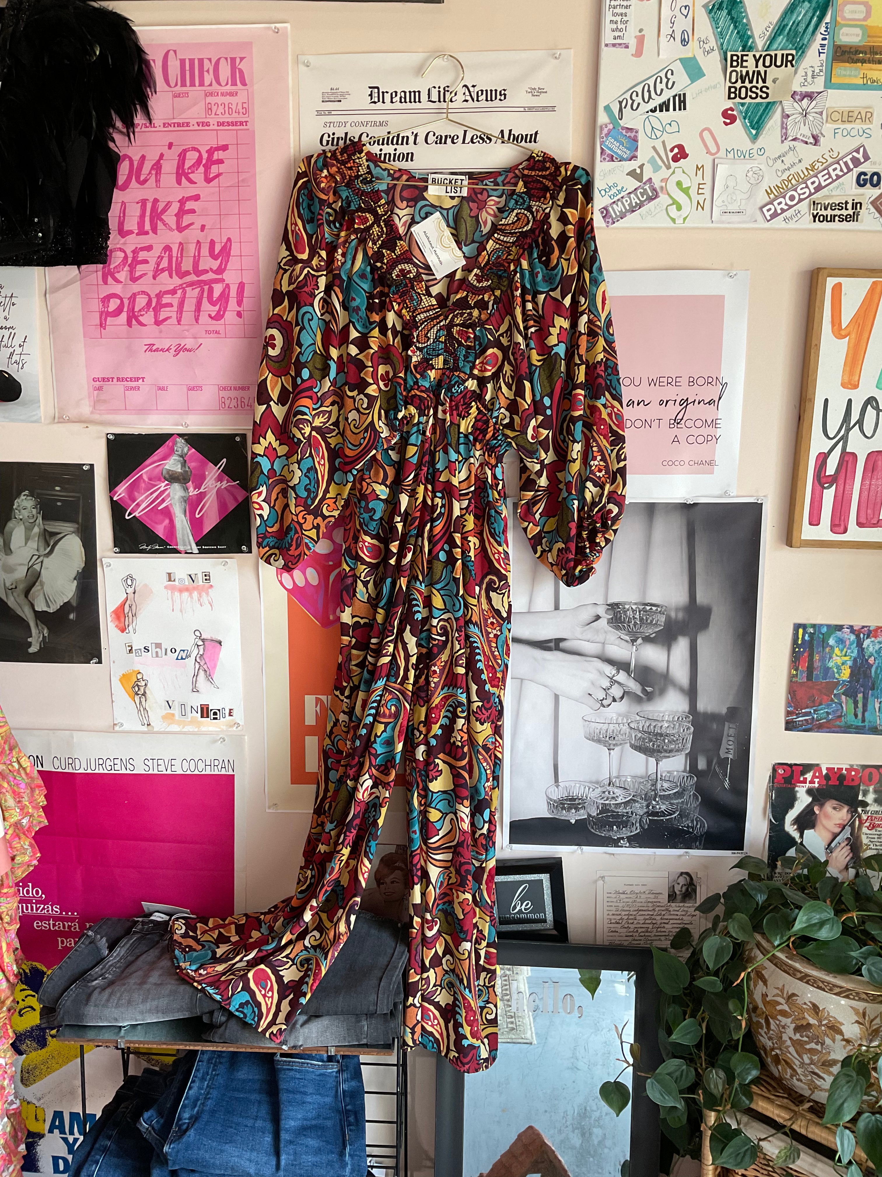 Boho multi-color floral and paisley romper
